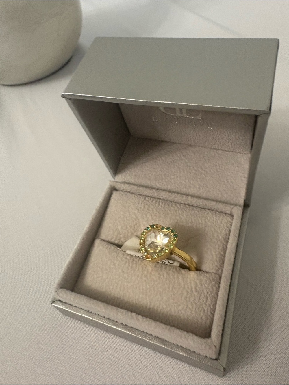 Kurt Geiger Crystal Heart Halo Statement Ring Gold Green NWOT Size 8